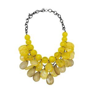 Vintage Yellow Cream Acrylic Teardrop Beaded Necklace With Metal Chain